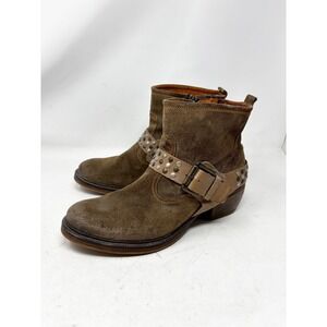 Josef Seibel Brown Suede Studded Buckle Ankle Boots Womens Size 42/11 Side Zip